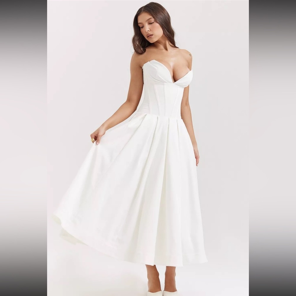 HOUSE OF CB 'Lady' White Strapless Midi Dress Size S